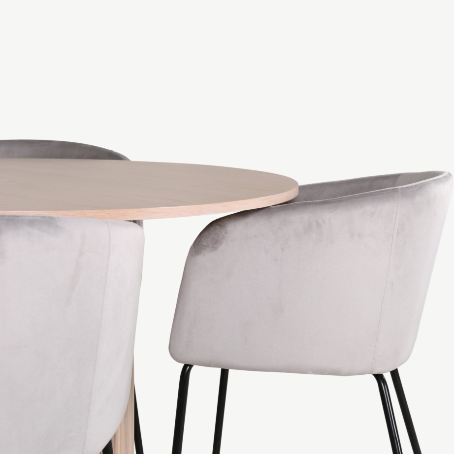 Ümmargune söögilauakomplekt Bianca (valge peitsiga laud, 4 halli sametist tooli), GR22474 – 3