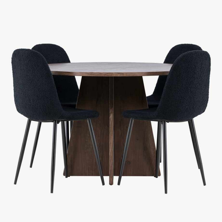 Ümmargune söögilauakomplekt Bootcut mokkatoonis lauaga ja mustade Polar toolidega, GR24393 – 2