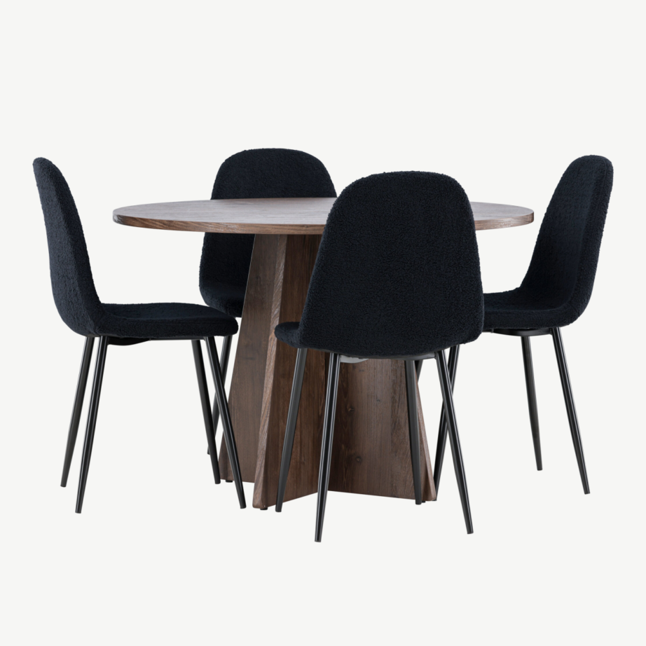 Ümmargune söögilauakomplekt Bootcut mokkatoonis lauaga ja mustade Polar toolidega, GR24393 – 3