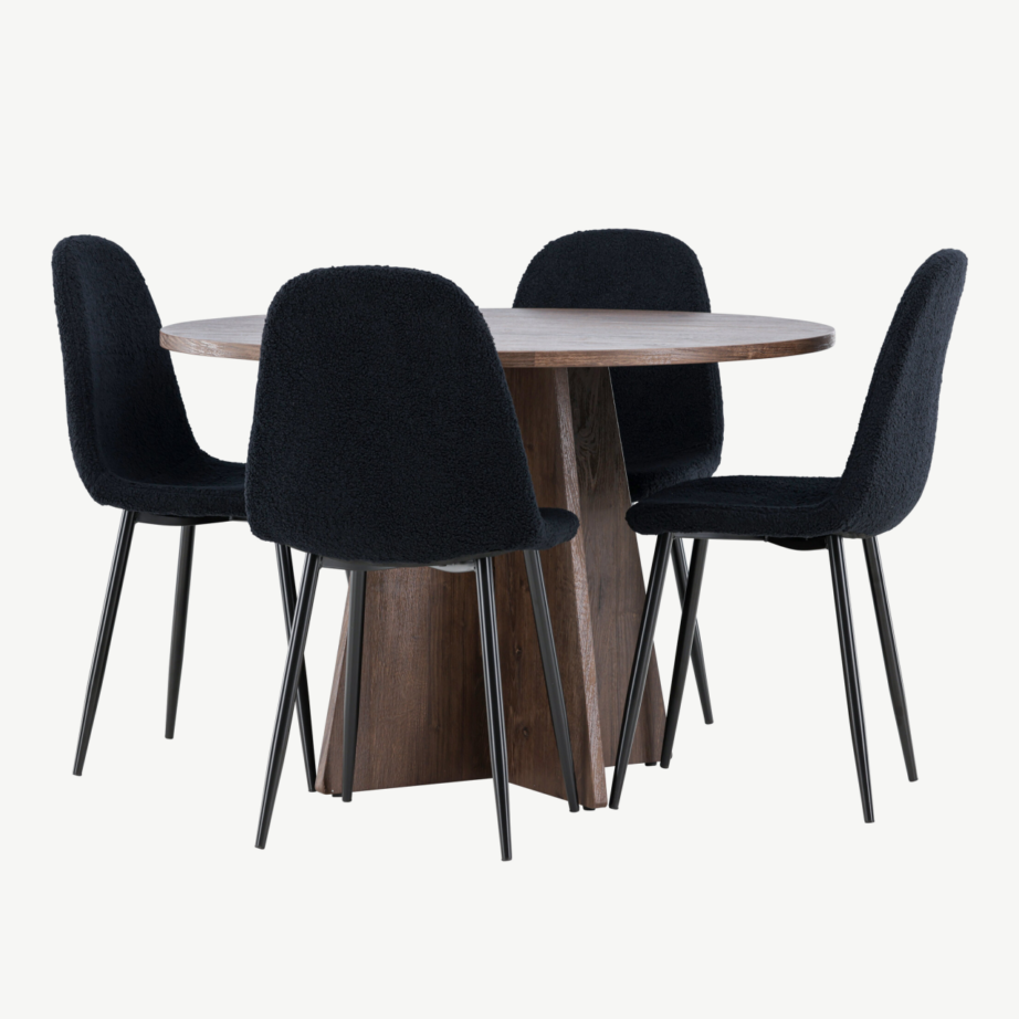 Ümmargune söögilauakomplekt Bootcut mokkatoonis lauaga ja mustade Polar toolidega, GR24393 – 4