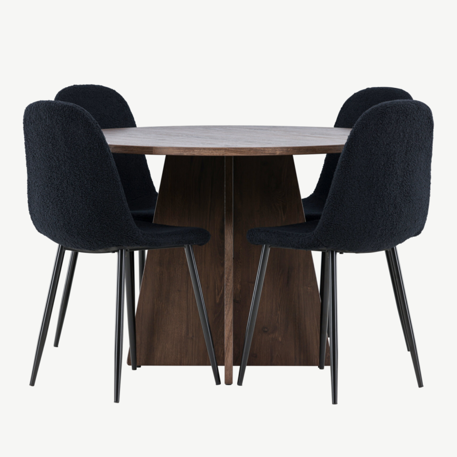 Ümmargune söögilauakomplekt Bootcut mokkatoonis lauaga ja mustade Polar toolidega, GR24393 – 5