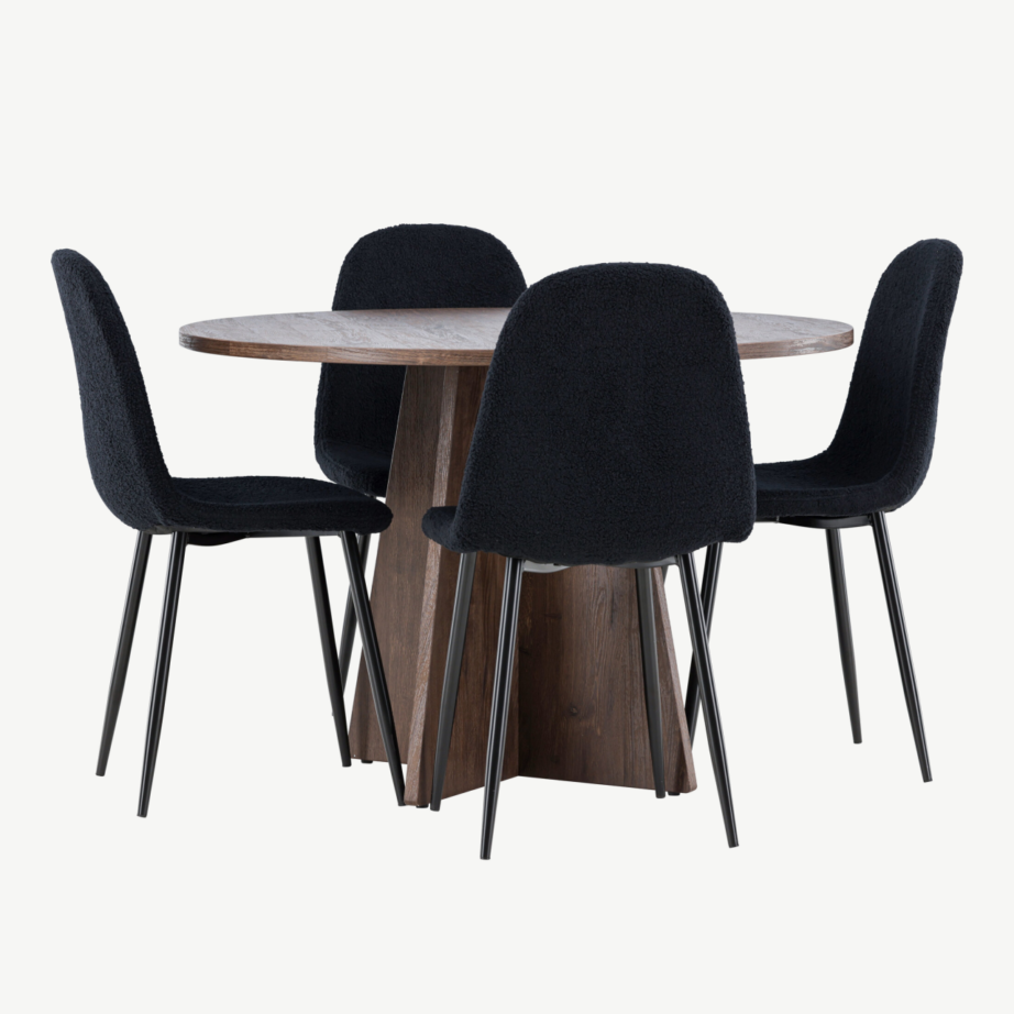 Ümmargune söögilauakomplekt Bootcut mokkatoonis lauaga ja mustade Polar toolidega, GR24393