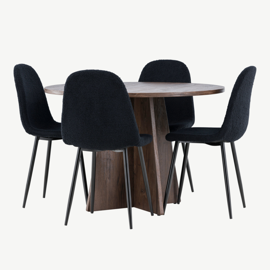 Ümmargune söögilauakomplekt Bootcut mokkatoonis lauaga ja mustade Polar toolidega, GR24393 – 6