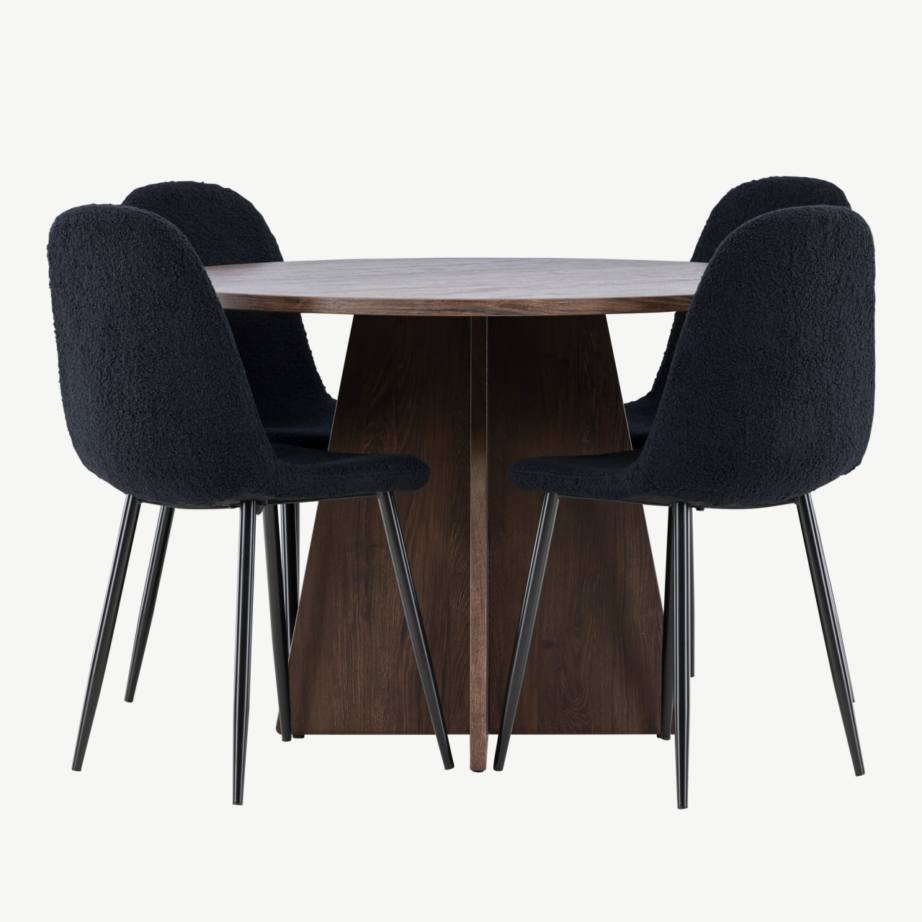 Ümmargune söögilauakomplekt Bootcut mokkatoonis lauaga ja mustade Polar toolidega, GR24393 – 7