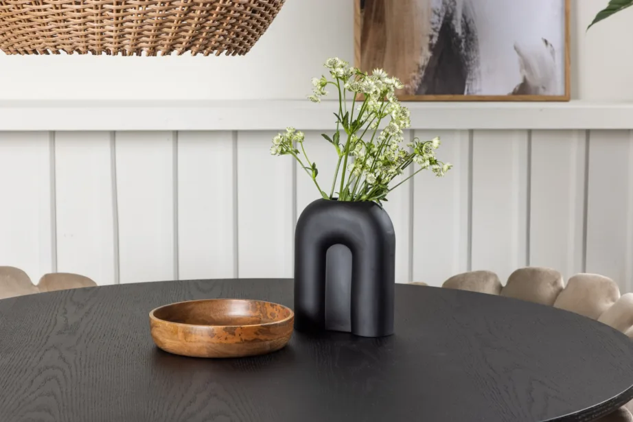 Ümmargune söögilauakomplekt Bootcut (must MDF, beež velvetist toolid), GR23254 – 10