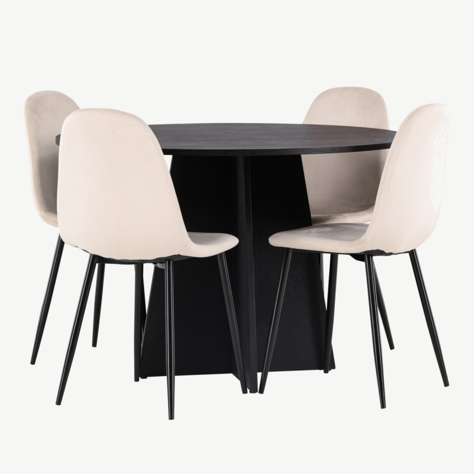 Ümmargune söögilauakomplekt Bootcut (must laud, beež velvetist toolid), GR22870 – 3