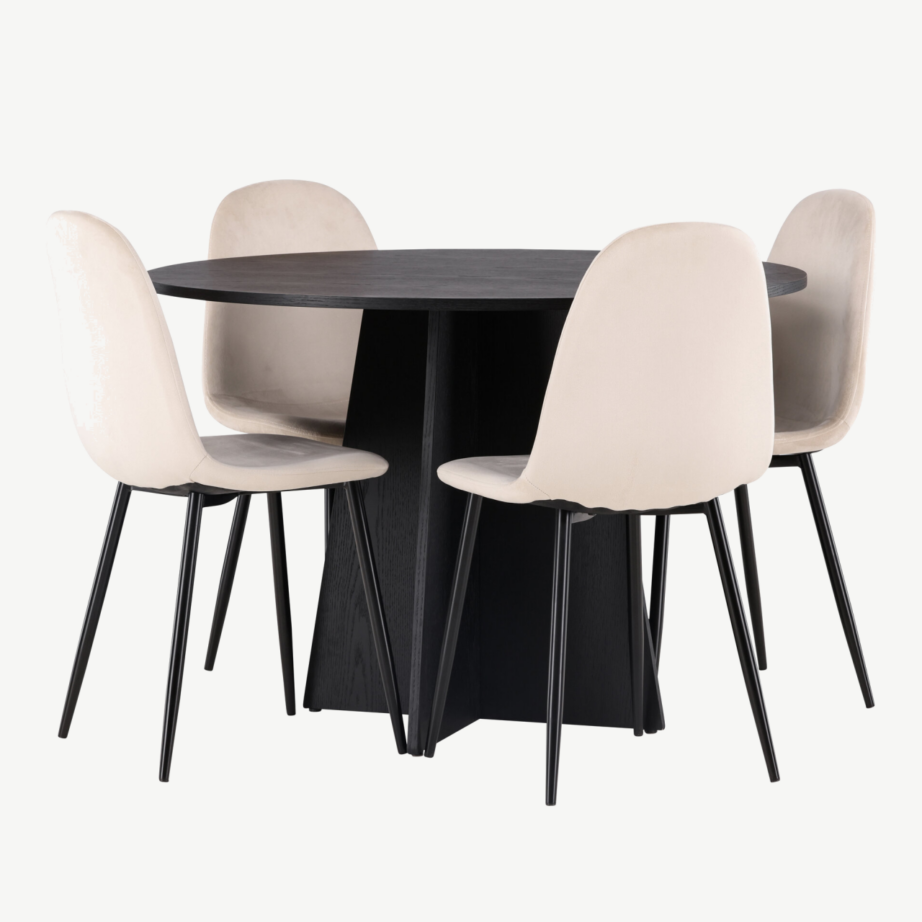 Ümmargune söögilauakomplekt Bootcut (must laud, beež velvetist toolid), GR22870 – 4