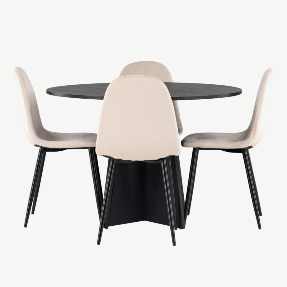 Ümmargune söögilauakomplekt Bootcut (must laud, beež velvetist toolid), GR22870 – 5