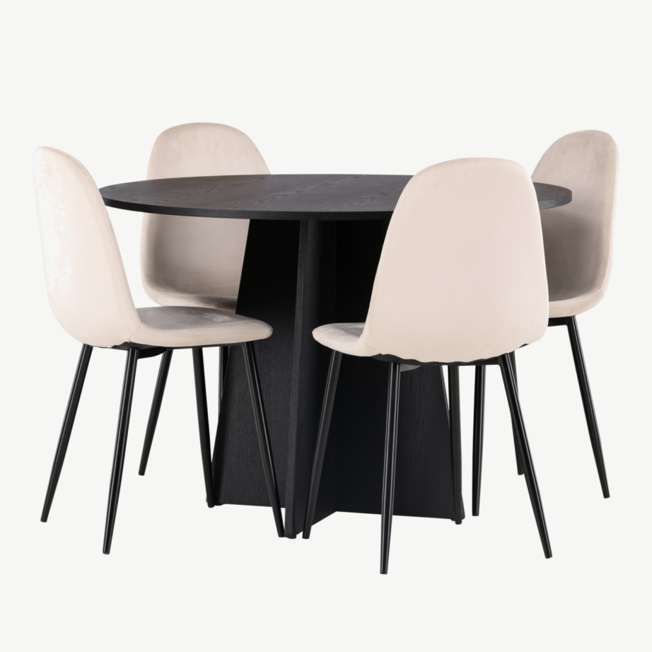 Ümmargune söögilauakomplekt Bootcut (must laud, beež velvetist toolid), GR22870 – 6