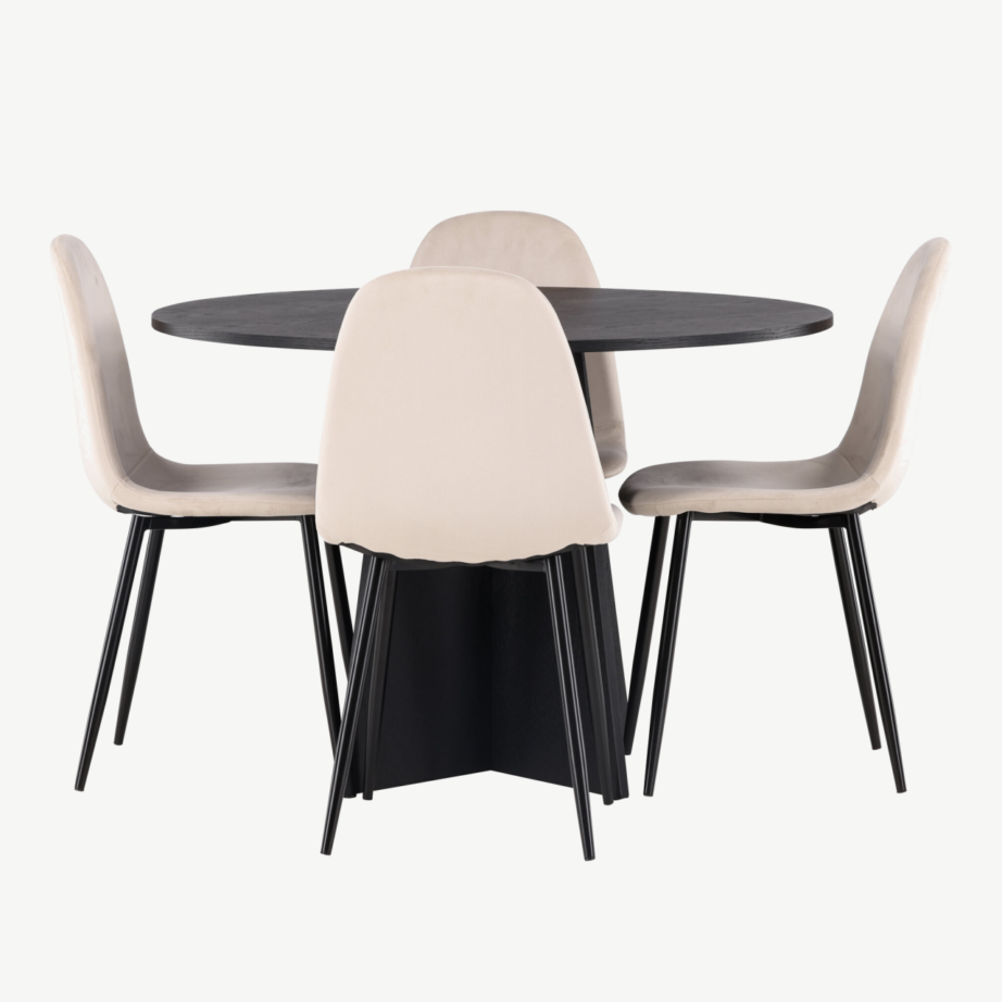 Ümmargune söögilauakomplekt Bootcut (must laud, beež velvetist toolid), GR22870 – 7