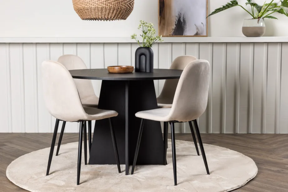 Ümmargune söögilauakomplekt Bootcut (must laud, beež velvetist toolid), GR22870 – 8