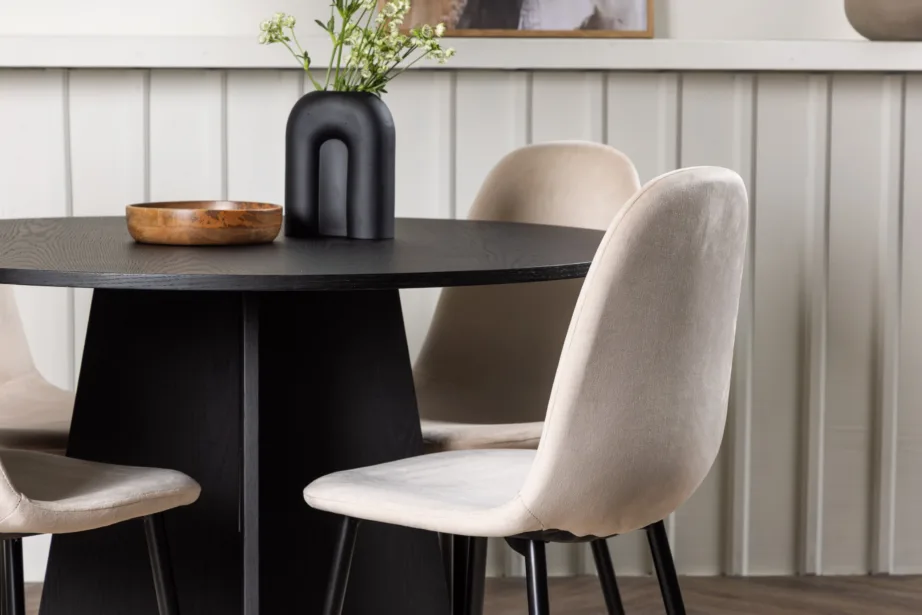 Ümmargune söögilauakomplekt Bootcut (must laud, beež velvetist toolid), GR22870 – 9