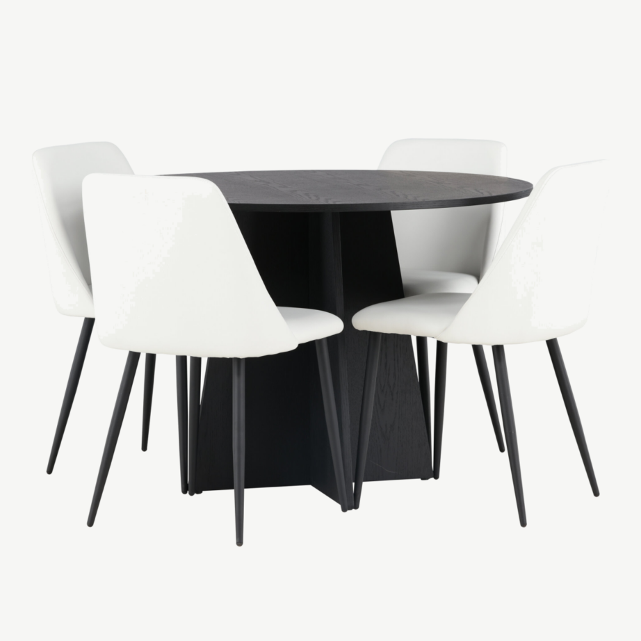 Ümmargune söögilauakomplekt Bootcut musta lauaga ja valged Night toolid (Ø110 cm), GR23782 – 3