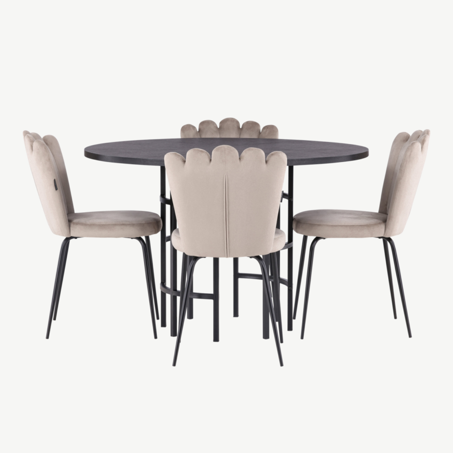 Ümmargune söögilauakomplekt Copenhagen – must MDF laud ja beežid samettoolid, GR23218 – 5