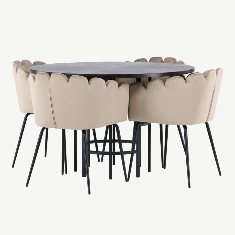 Ümmargune söögilauakomplekt Copenhagen (mokka MDF, must metall, beež sametist toolid) - GR23200