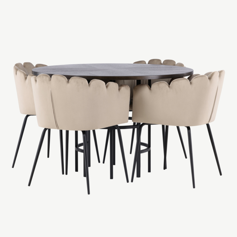 Ümmargune söögilauakomplekt Copenhagen (mokka MDF, must metall, beež sametist toolid) - GR23200