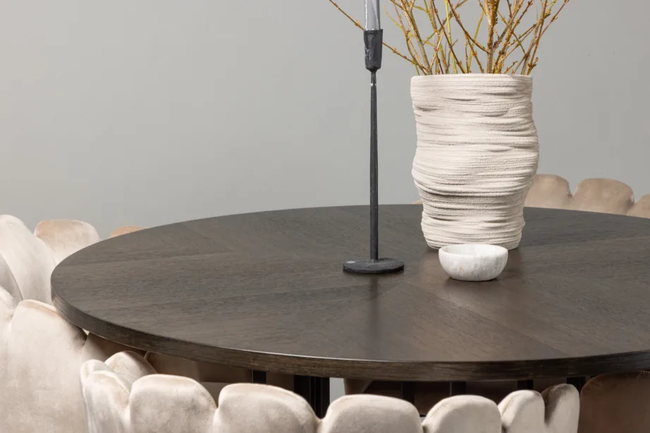 Ümmargune söögilauakomplekt Copenhagen (mokka MDF, must metall, beež sametist toolid), GR23200 – 10