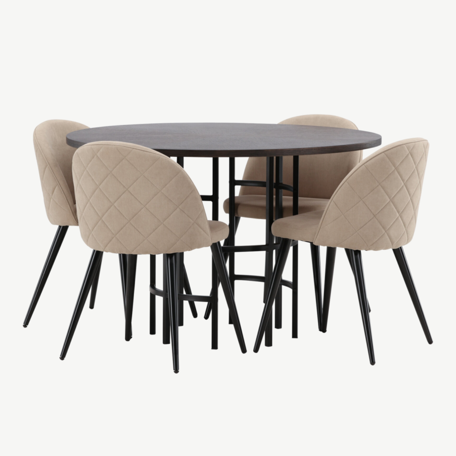 Ümmargune söögilauakomplekt Copenhagen (mokka MDF, must teras, 4 beeži tooli), GR22845 – 3