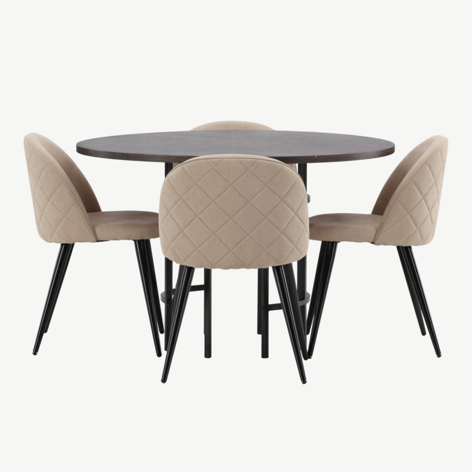 Ümmargune söögilauakomplekt Copenhagen (mokka MDF, must teras, 4 beeži tooli), GR22845 – 5