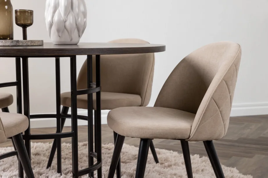 Ümmargune söögilauakomplekt Copenhagen (mokka MDF, must teras, 4 beeži tooli), GR22845 – 9