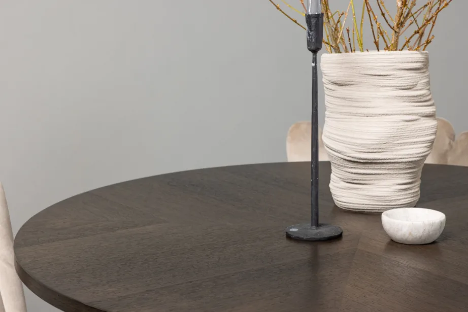 Ümmargune söögilauakomplekt Copenhagen (mokkavineer, beež samet, must teras), GR23201 – 10