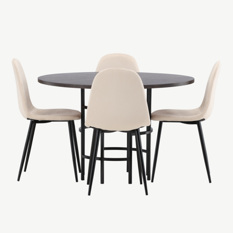 Ümmargune söögilauakomplekt Copenhagen (mokkavineer, beež velvet, 4 tooli) - GR22852
