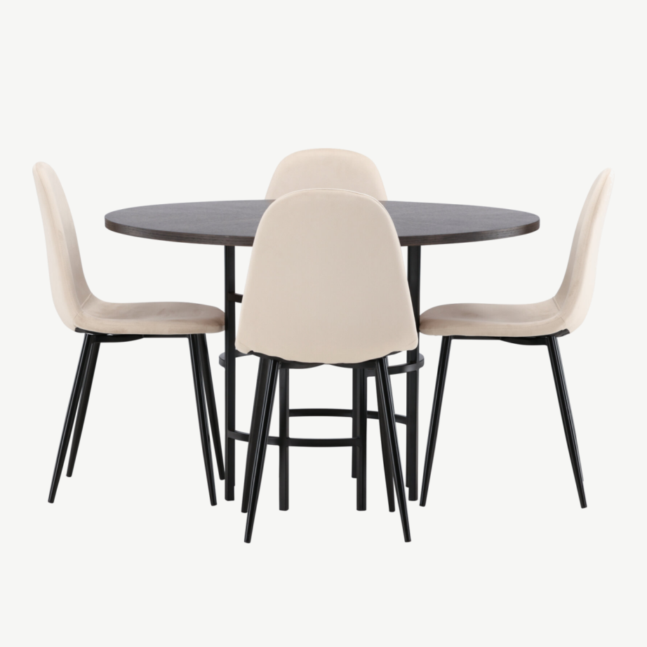 Ümmargune söögilauakomplekt Copenhagen (mokkavineer, beež velvet, 4 tooli), GR22852 – 2