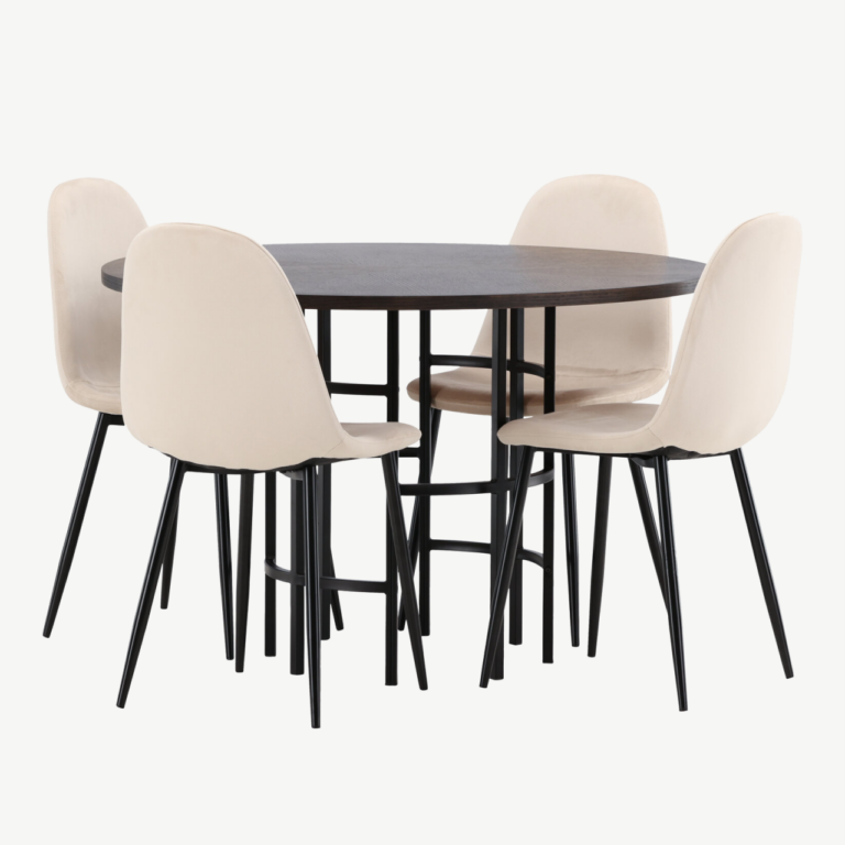 Ümmargune söögilauakomplekt Copenhagen (mokkavineer, beež velvet, 4 tooli) - GR22852
