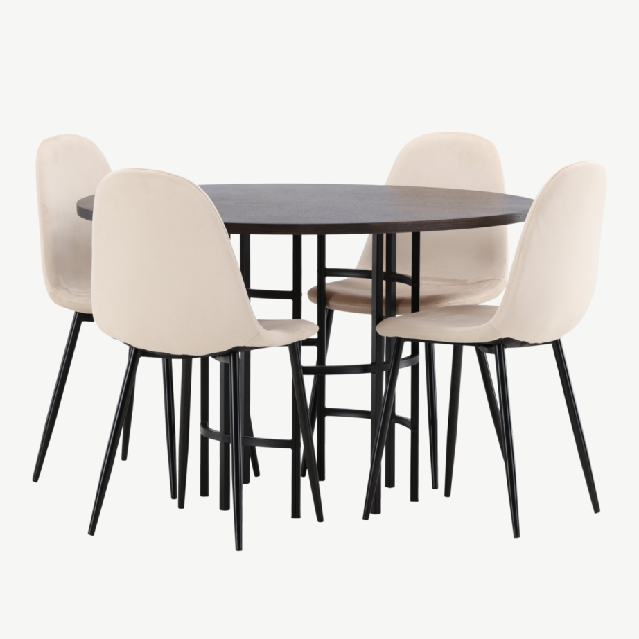 Ümmargune söögilauakomplekt Copenhagen (mokkavineer, beež velvet, 4 tooli), GR22852 – 3