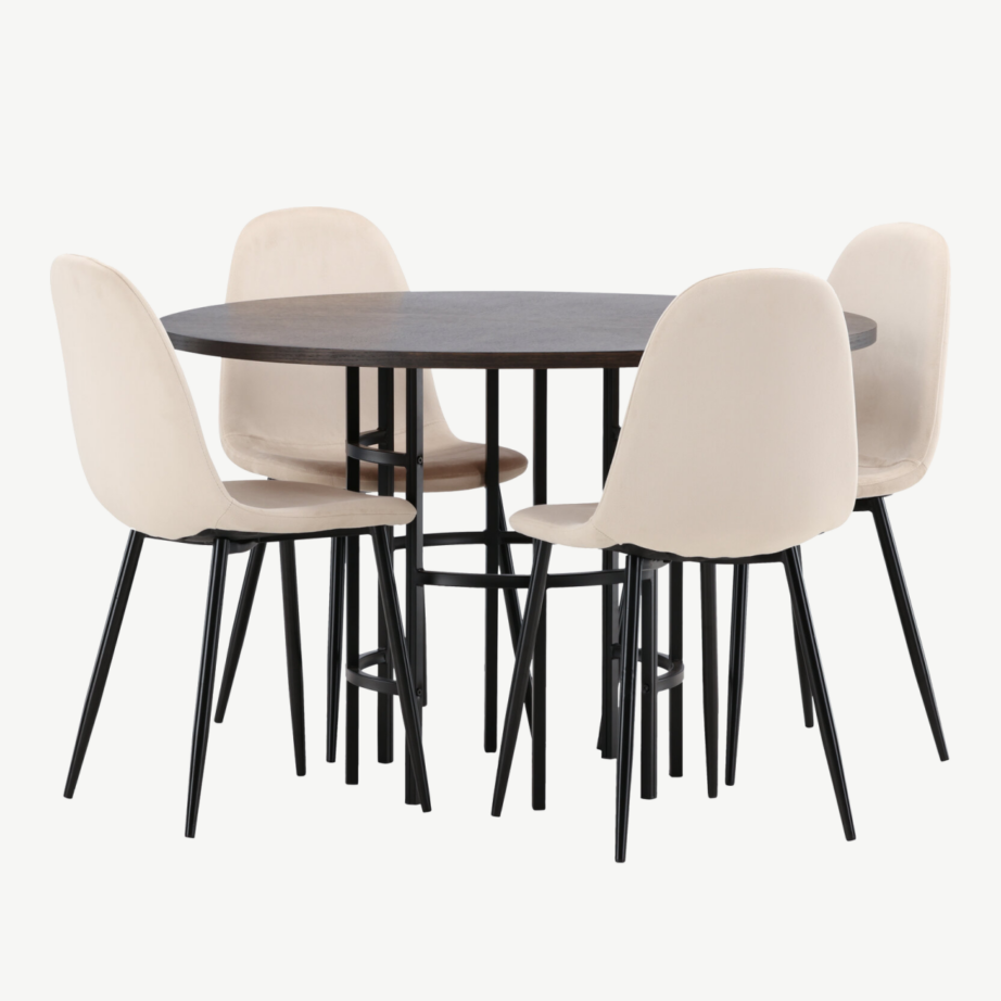 Ümmargune söögilauakomplekt Copenhagen (mokkavineer, beež velvet, 4 tooli), GR22852 – 4