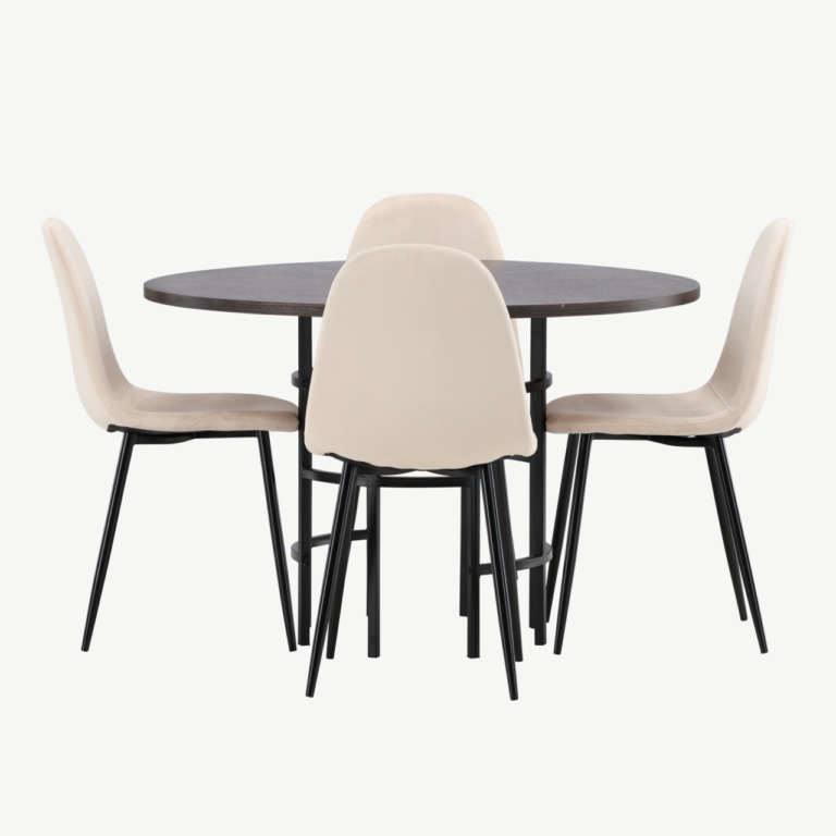 Ümmargune söögilauakomplekt Copenhagen (mokkavineer, beež velvet, 4 tooli) - GR22852