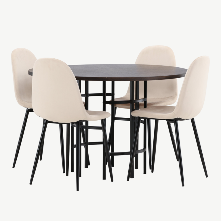 Ümmargune söögilauakomplekt Copenhagen (mokkavineer, beež velvet, 4 tooli) - GR22852