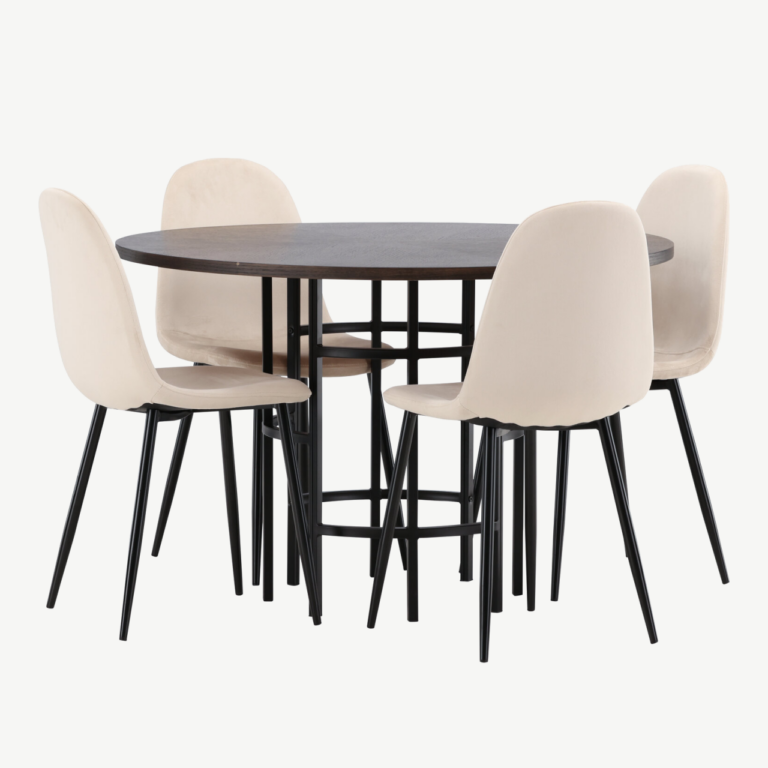 Ümmargune söögilauakomplekt Copenhagen (mokkavineer, beež velvet, 4 tooli) - GR22852