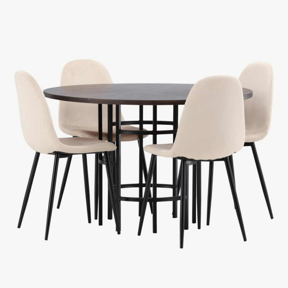Ümmargune söögilauakomplekt Copenhagen (mokkavineer, beež velvet, 4 tooli), GR22852 – 6