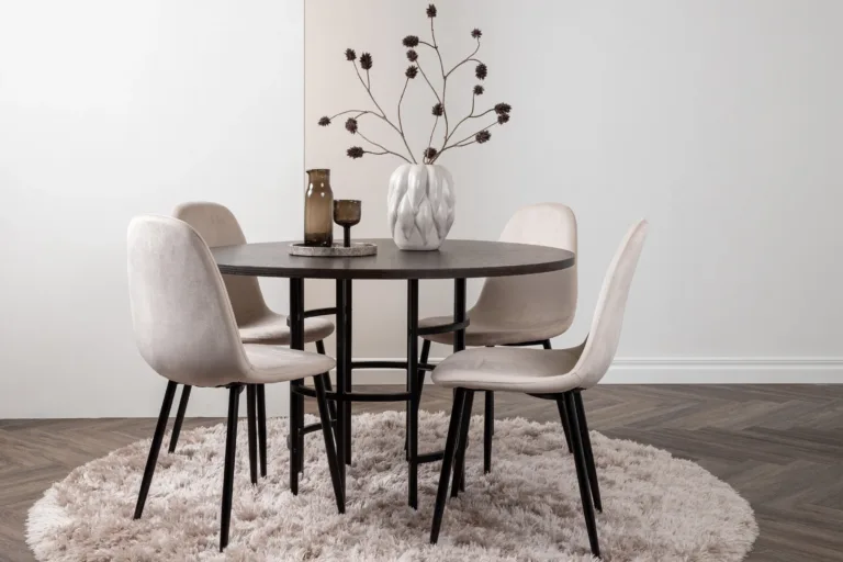 Ümmargune söögilauakomplekt Copenhagen (mokkavineer, beež velvet, 4 tooli) - GR22852