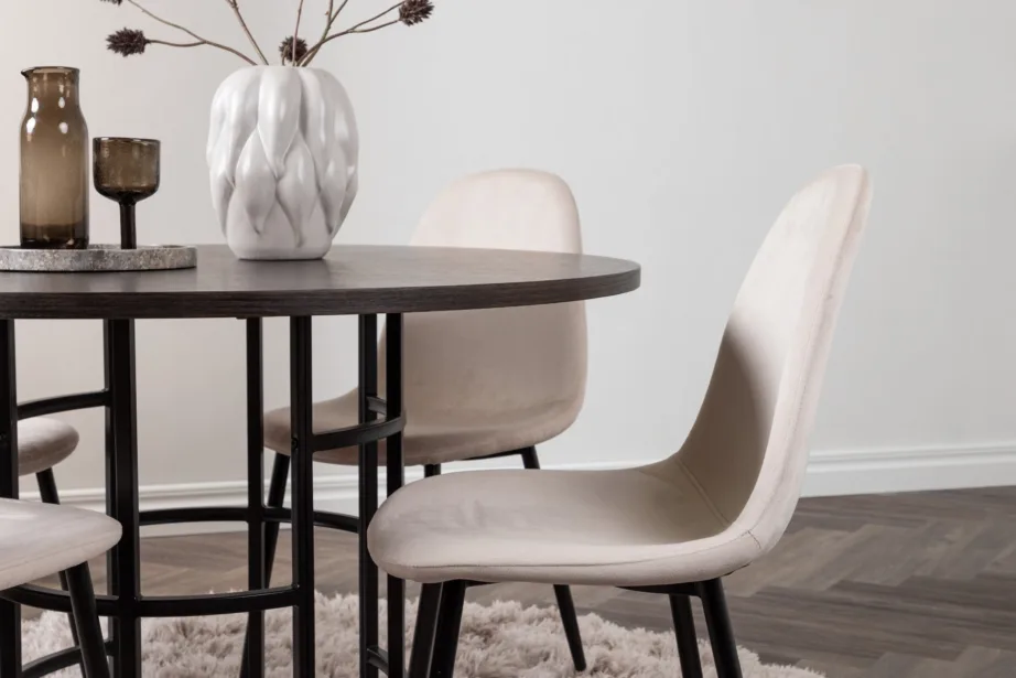 Ümmargune söögilauakomplekt Copenhagen (mokkavineer, beež velvet, 4 tooli), GR22852 – 9