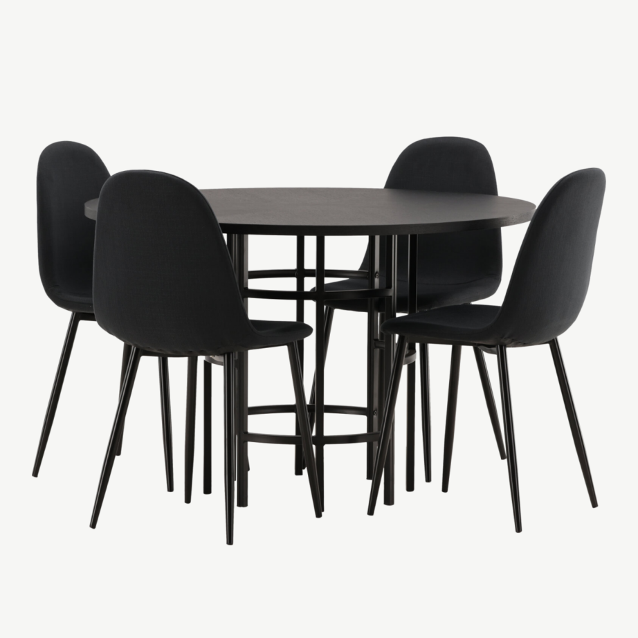 Ümmargune söögilauakomplekt Copenhagen (must MDF, 4 musta tooli, metalljalad), GR22835 – 3