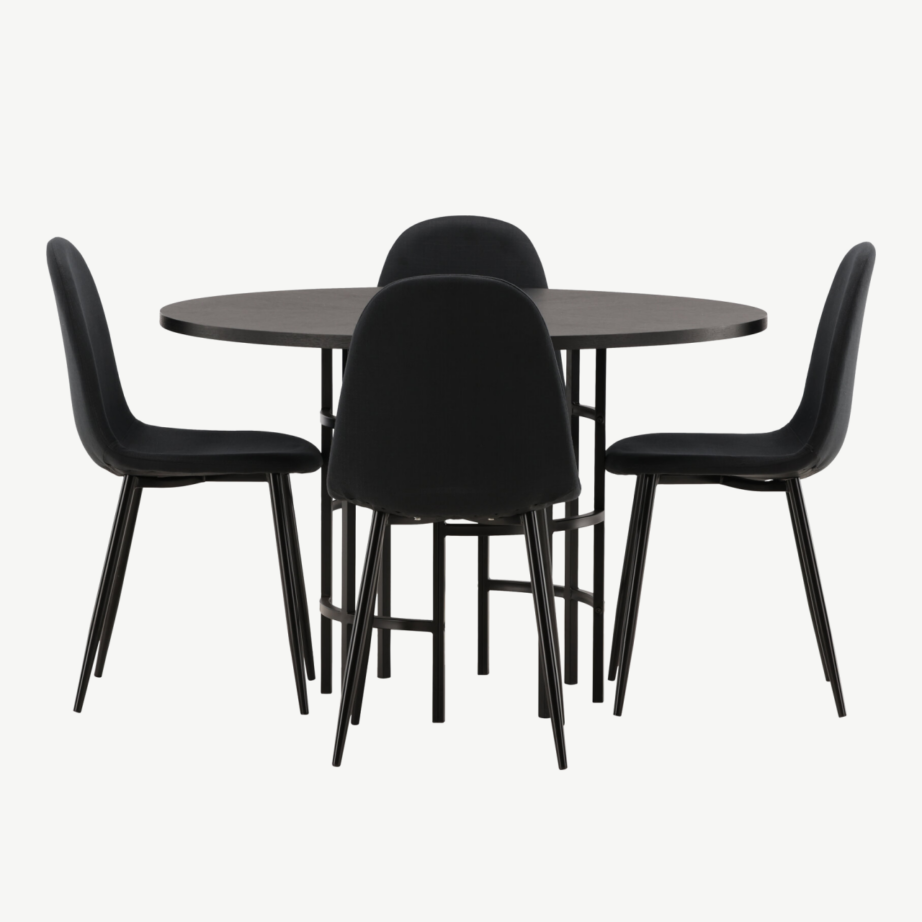 Ümmargune söögilauakomplekt Copenhagen (must MDF, 4 musta tooli, metalljalad), GR22835 – 5