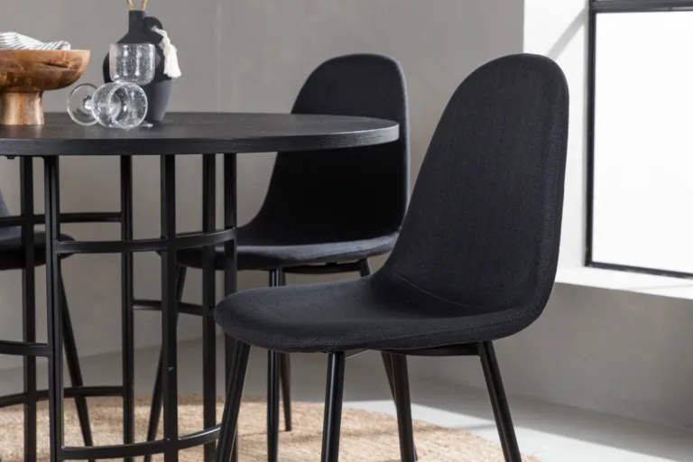 Ümmargune söögilauakomplekt Copenhagen (must MDF, 4 musta tooli, metalljalad) - GR22835