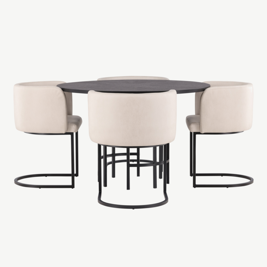 Ümmargune söögilauakomplekt Copenhagen (must MDF, beežid polsterdatud toolid, ø115 cm), GR23224 – 2