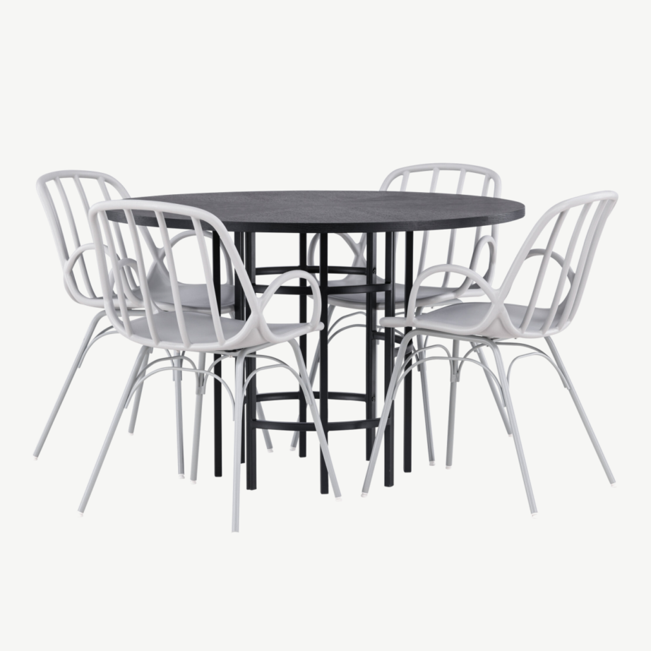 Ümmargune söögilauakomplekt Copenhagen musta MDF lauaga ja helehallide Dyrön toolidega, GR23215 – 3