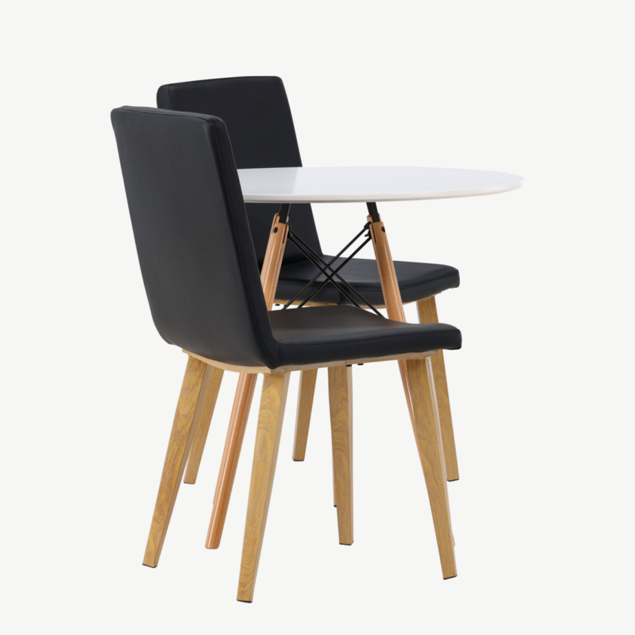 Ümmargune söögilauakomplekt Danburi valge MDF lauaga ja musta Today tooliga, GR23909 – 2