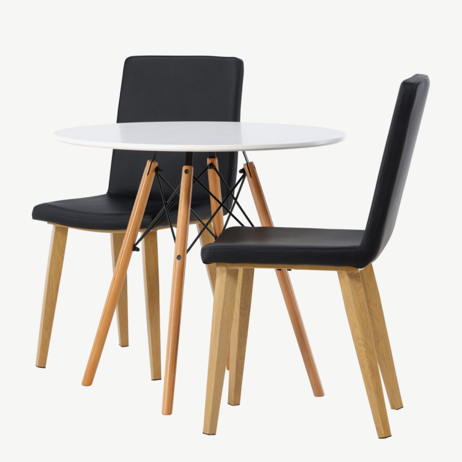 Ümmargune söögilauakomplekt Danburi valge MDF lauaga ja musta Today tooliga, GR23909 – 6