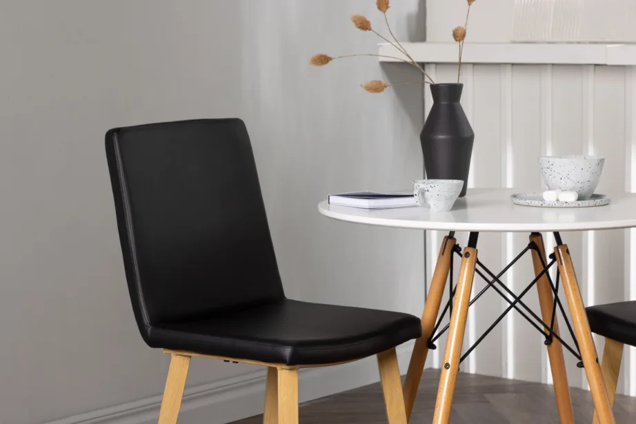 Ümmargune söögilauakomplekt Danburi valge MDF lauaga ja musta Today tooliga, GR23909 – 9