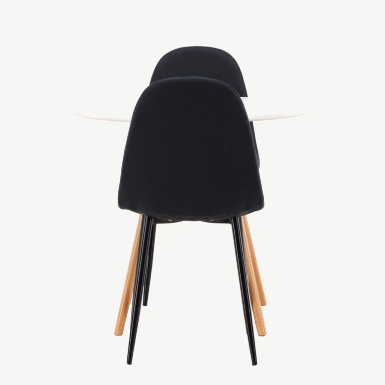 Ümmargune söögilauakomplekt Danburi (valge MDF, mustad polsterdatud toolid) - GR22918