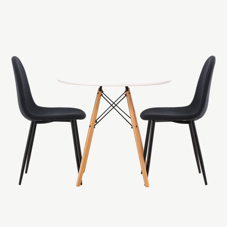 Ümmargune söögilauakomplekt Danburi (valge MDF, mustad polsterdatud toolid), GR22918 – 5