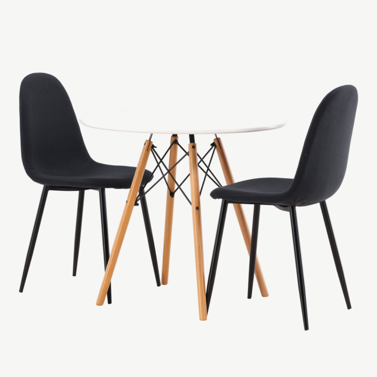 Ümmargune söögilauakomplekt Danburi (valge MDF, mustad polsterdatud toolid) - GR22918