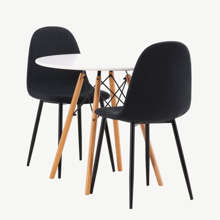 Ümmargune söögilauakomplekt Danburi (valge MDF, mustad polsterdatud toolid) - GR22918