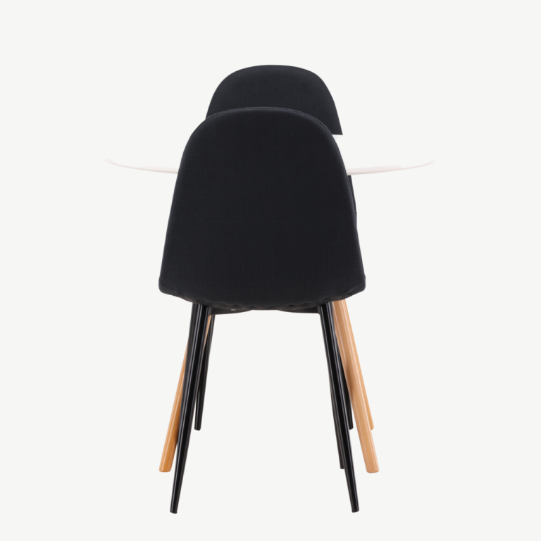 Ümmargune söögilauakomplekt Danburi (valge MDF, mustad polsterdatud toolid) - GR22918