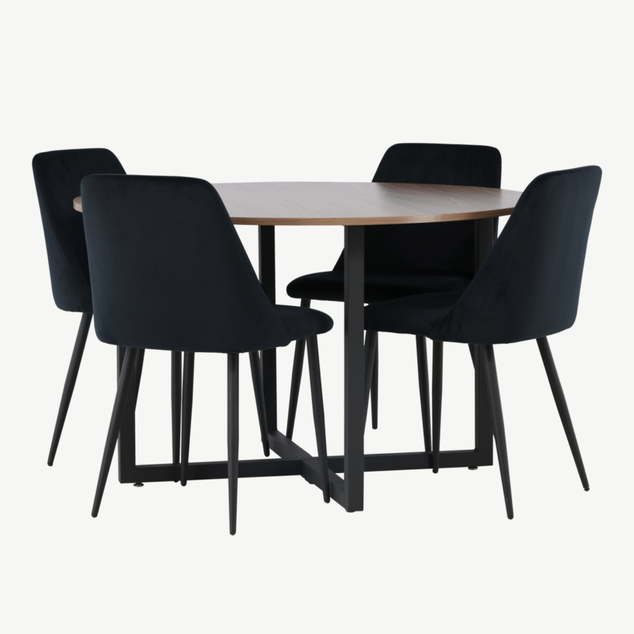 Ümmargune söögilauakomplekt Durango pähkel-MDF lauaga ja mustad Night toolid, GR23923 – 3